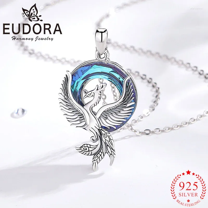 Pingentes eudora real 925 prata esterlina phoenix neckalce pingente requintado cristal anular moda feminina jóias presente do feriado