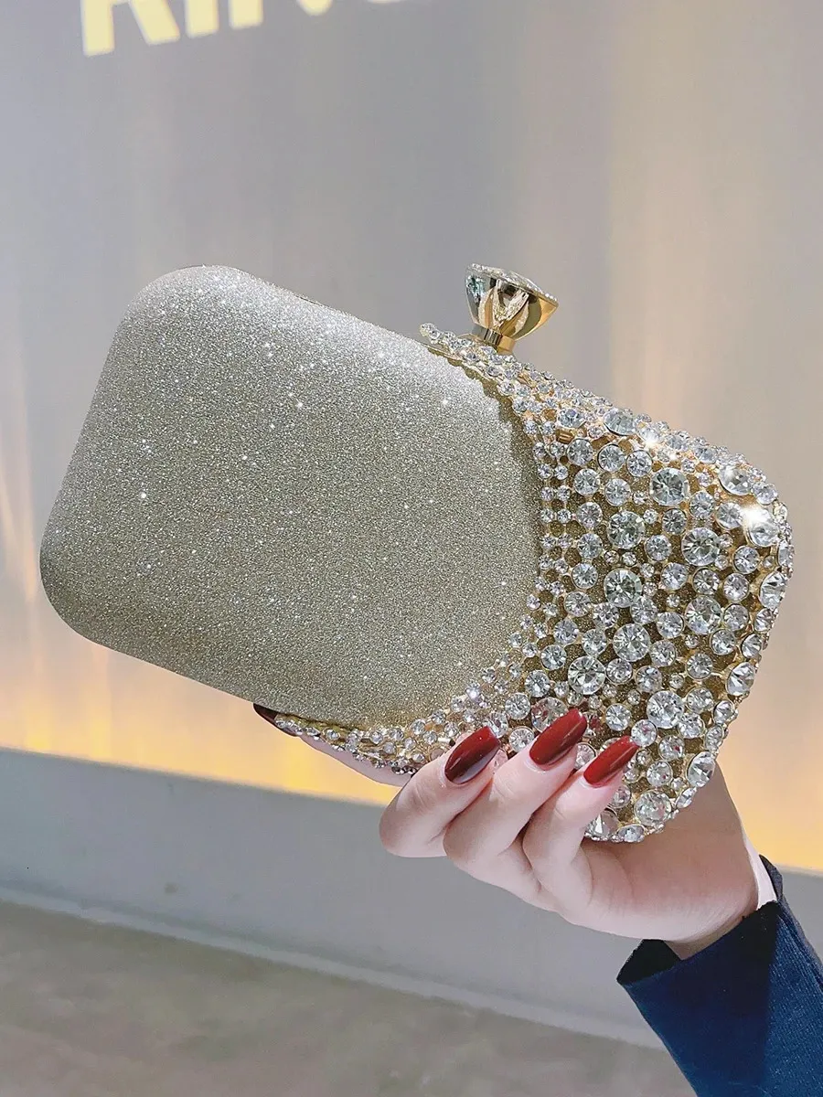 Crystal Evening Clutch Bag Wedding Purse Bridal Prom Party Sparkly Dinner Clutch Bags Rhinestone Glitter Handväska Guld 240126