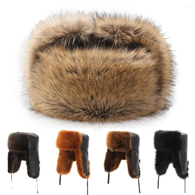 Berets Russian Ear Protectors Cap Hats For Middle-Aged And Elderly People Thickened Warm Cotton Caps Windproof Fleece Fur