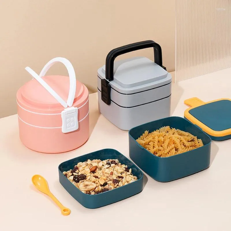 Dinnerware Double-layer Portable Lunch Box With Lid Office Worker Japanese Student Storage Container Fitness Meal Microwave Can Heated