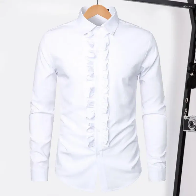 Herrklänningskjortor Victorian Style Shirt Retro Medieval Royal With Ruffle Patchwork Lapel Collar Long Sleeve Slim Fit