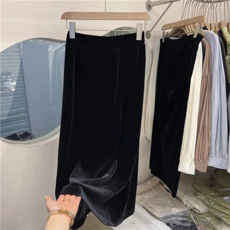 Skirts Modern Skirt Soft Polyester Elastic Waist Women's Maxi With Split Hem Breathable Fabric For Fall Winter Ankle