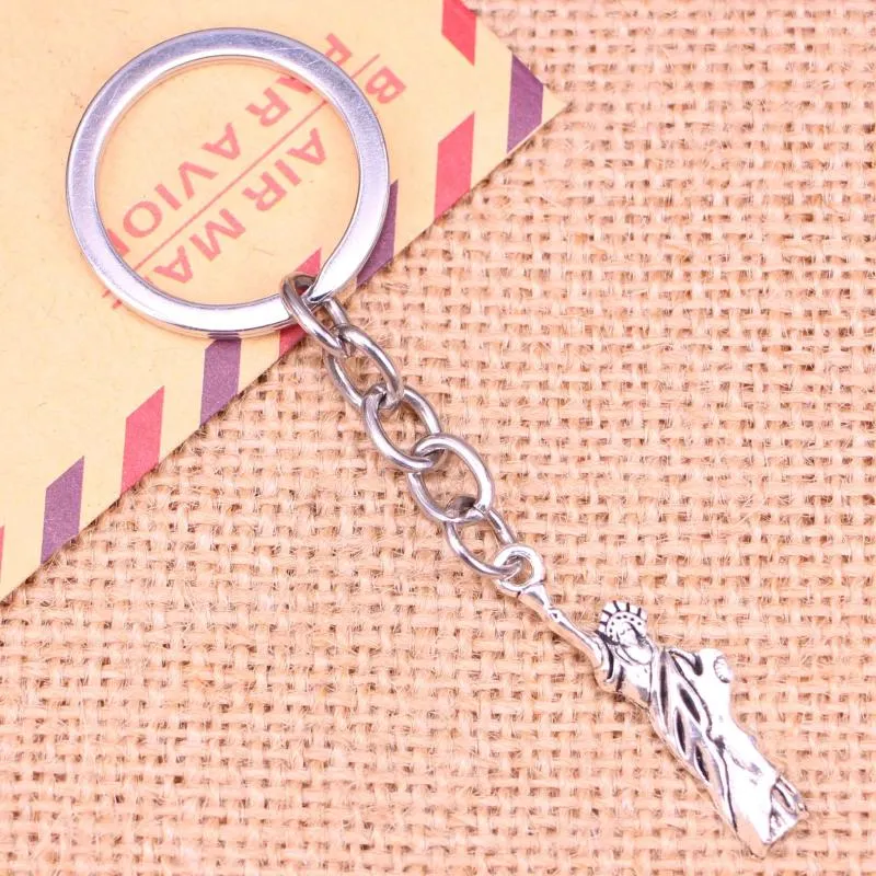 Keychains 20pcs Fashion Keychain 34x10mm Statue Of York Pendants DIY Men Jewelry Car Key Chain Ring Holder Souvenir For Gift