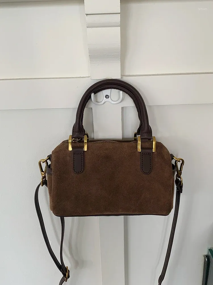 Torby wieczorowe vintage brązowa skórzana torba na ramiona Pu Kobiet moda sztuczna zamsz w komunikacie kupująca żeńska torebka crossbody z zamkiem błyskawicznym