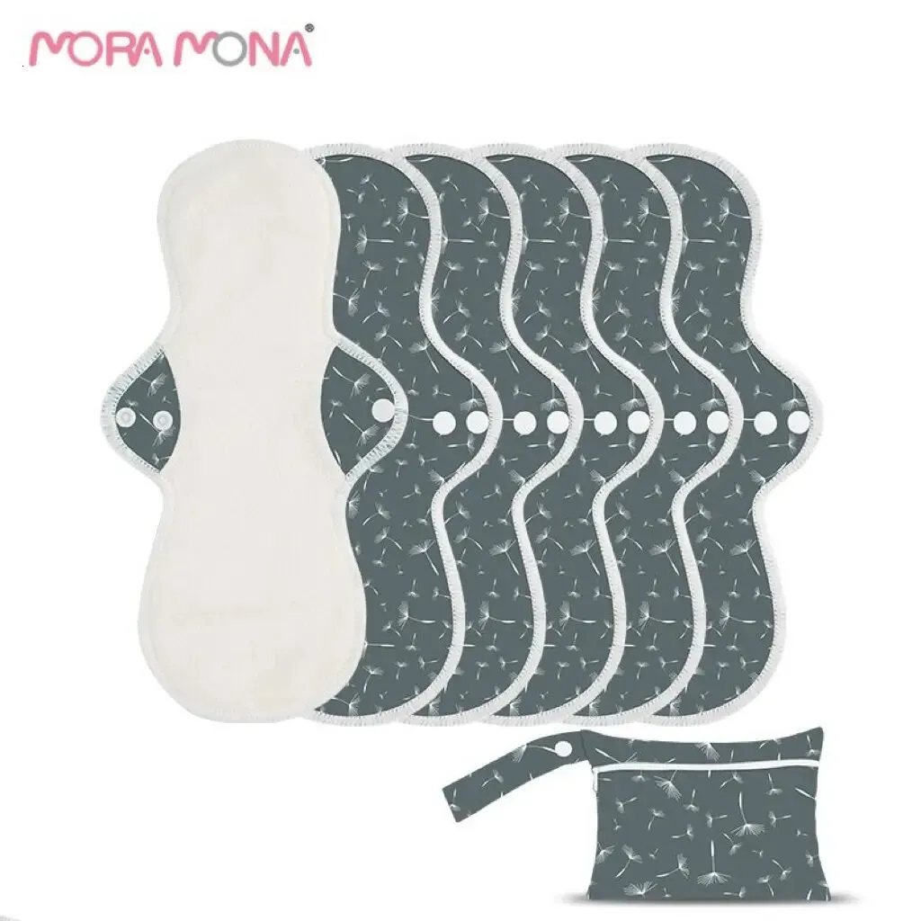 Mora Mona friska feminina hygienbambu Terry Thicken Menstrual Pads Postpartum Nursing Sanitary Pads Matching Waterproof Väskor 240130