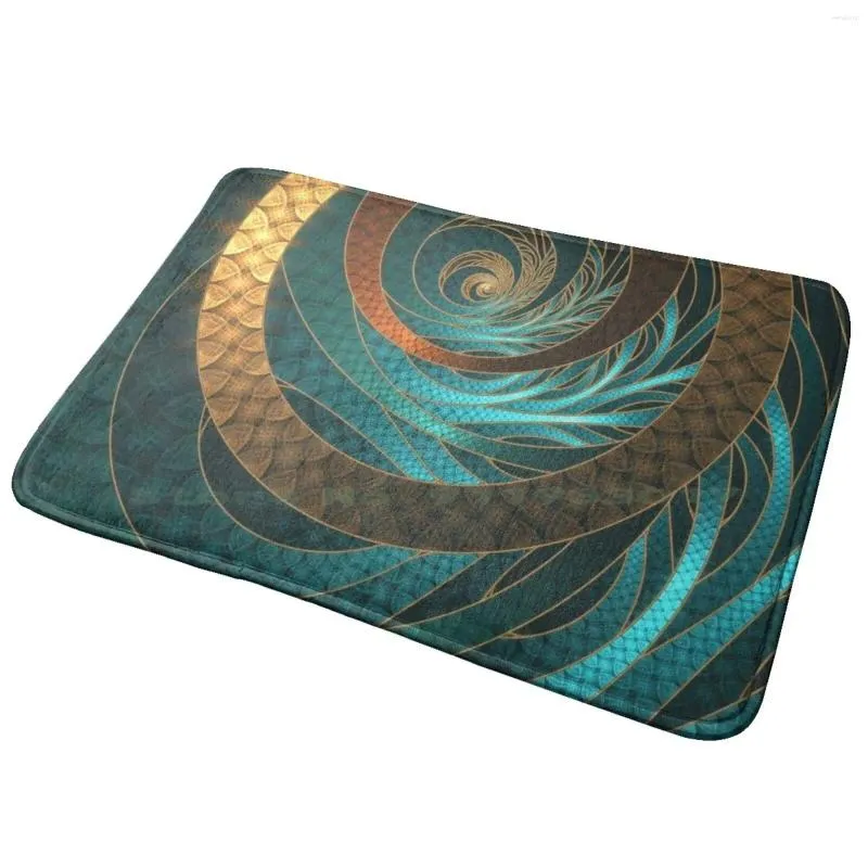 Tapis de porte d'entrée avec bracelets fractaux turquoise en cuir filaire, joli tapis de bain