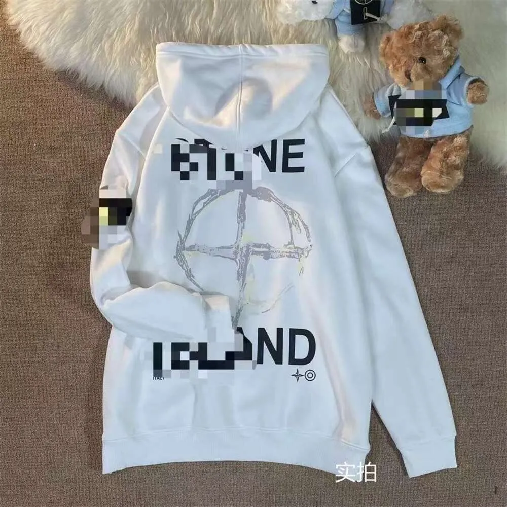 Stones Island Trendy Marka Yuvarlak Boyun Erkek ve Kadınlar İçin Gevşek Alt Gömlek Uzun Kollu Tişört