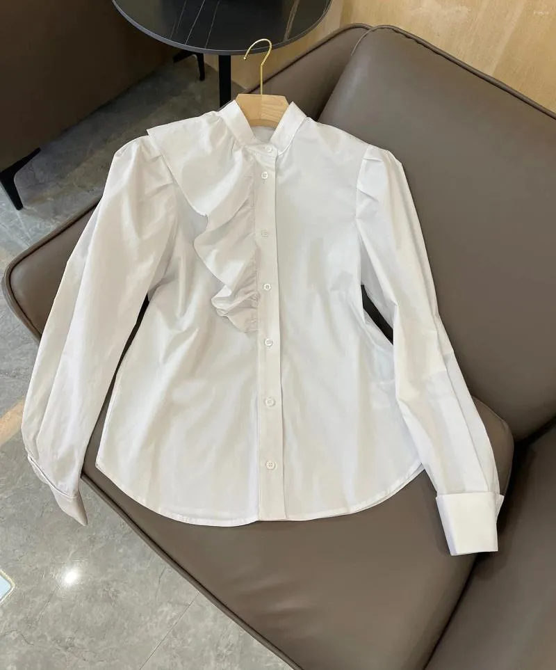 Women's Blouses Early Spring Classic Shirt With Side Ruffles Imported High Cotton Poplin