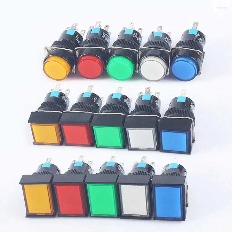 Smart Home Control 16MM 5V 12V 24V 220V 1NO1NC/2NO2NC Latching Lock Momentary LED Illuminuted Maintained Plastic Push Button Switches Square