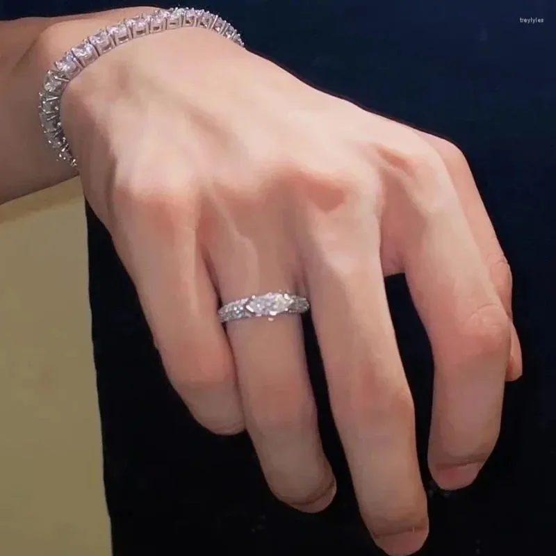 Кольца-кластеры из стерлингового серебра 925 пробы, свадебное открытое регулируемое простое геометрическое кольцо в форме глаза маркизы с микро-паве, женское кольцо с блестящим кубическим цирконом