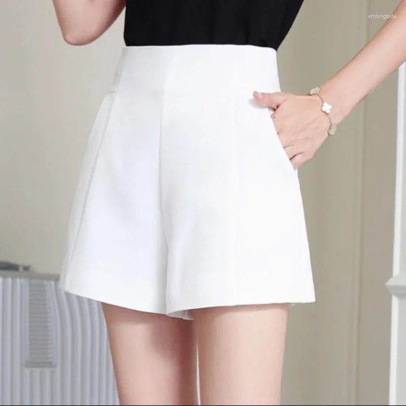 Women's Shorts Women Spring Summer Casual High Waist A-line Loose Wide Leg Chiffon Chic Lady Black White Suit