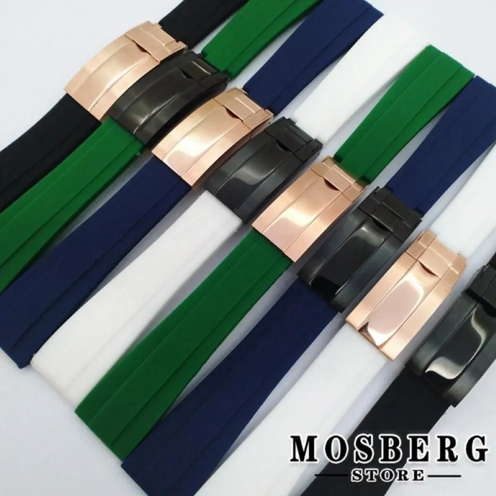 Uhrenarmbänder Armband 20mm Hohe Qualität Schwarz Weiß Grün Blau Farbe Gummi Edelstahl Schnalle Uhren Zubehör Parts186K