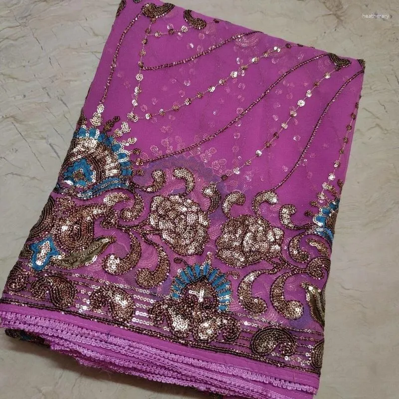Vêtements ethniques Antique Dupatta Perles Paillettes Écharpe Broderie À La Main Georgette Voile