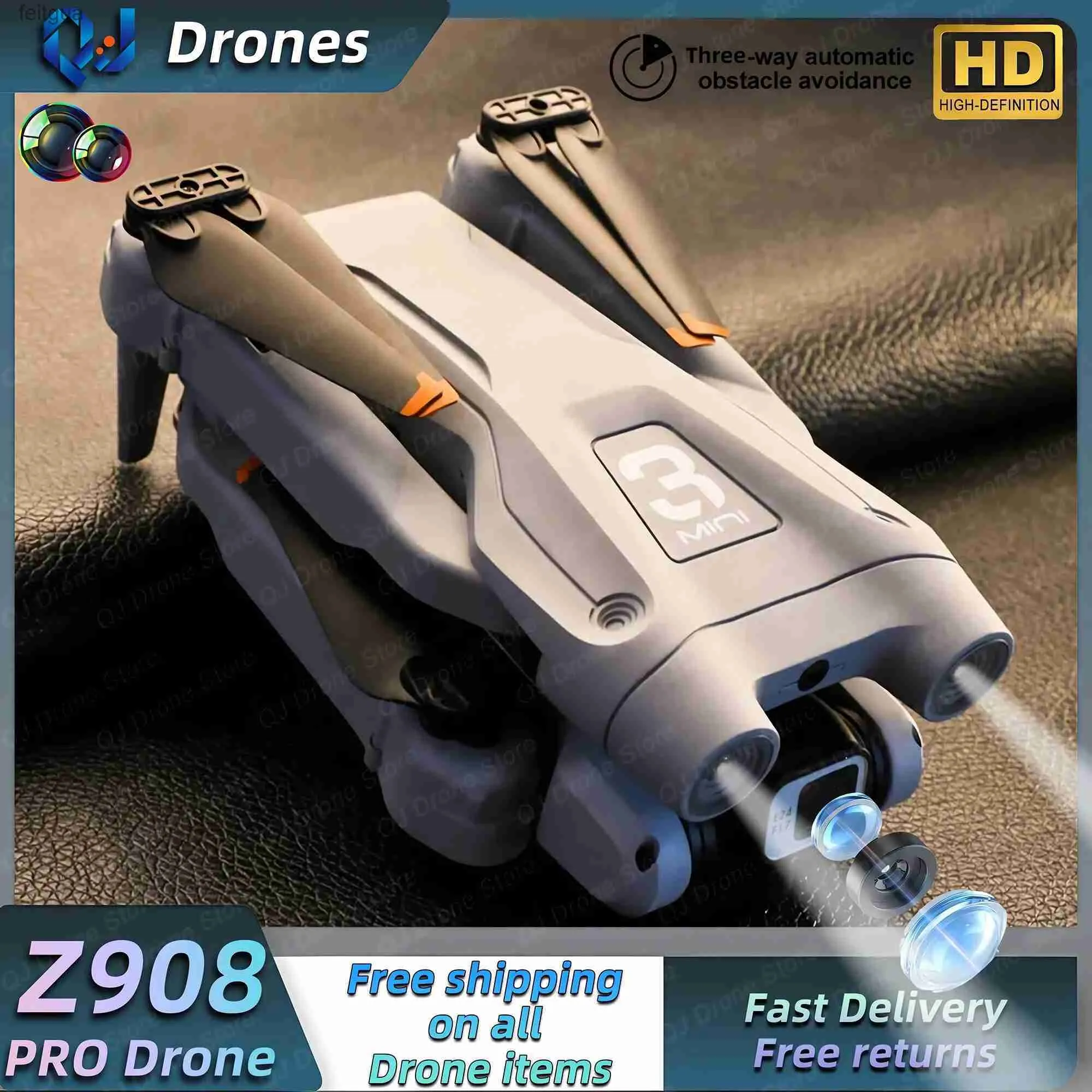 Drones Nouveau Z908 Pro RC Drone HD ESC double caméra 2.4G WIFI flux optique positionnement évitement d'obstacle pliable quadrirotor jouets cadeaux YQ240213