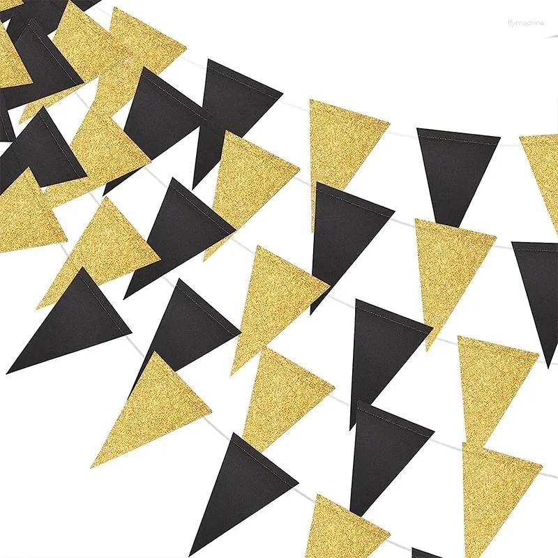 Party Decoration Birthday Wedding Graduation Black Gold Triangle Flag Bakgrund Banner