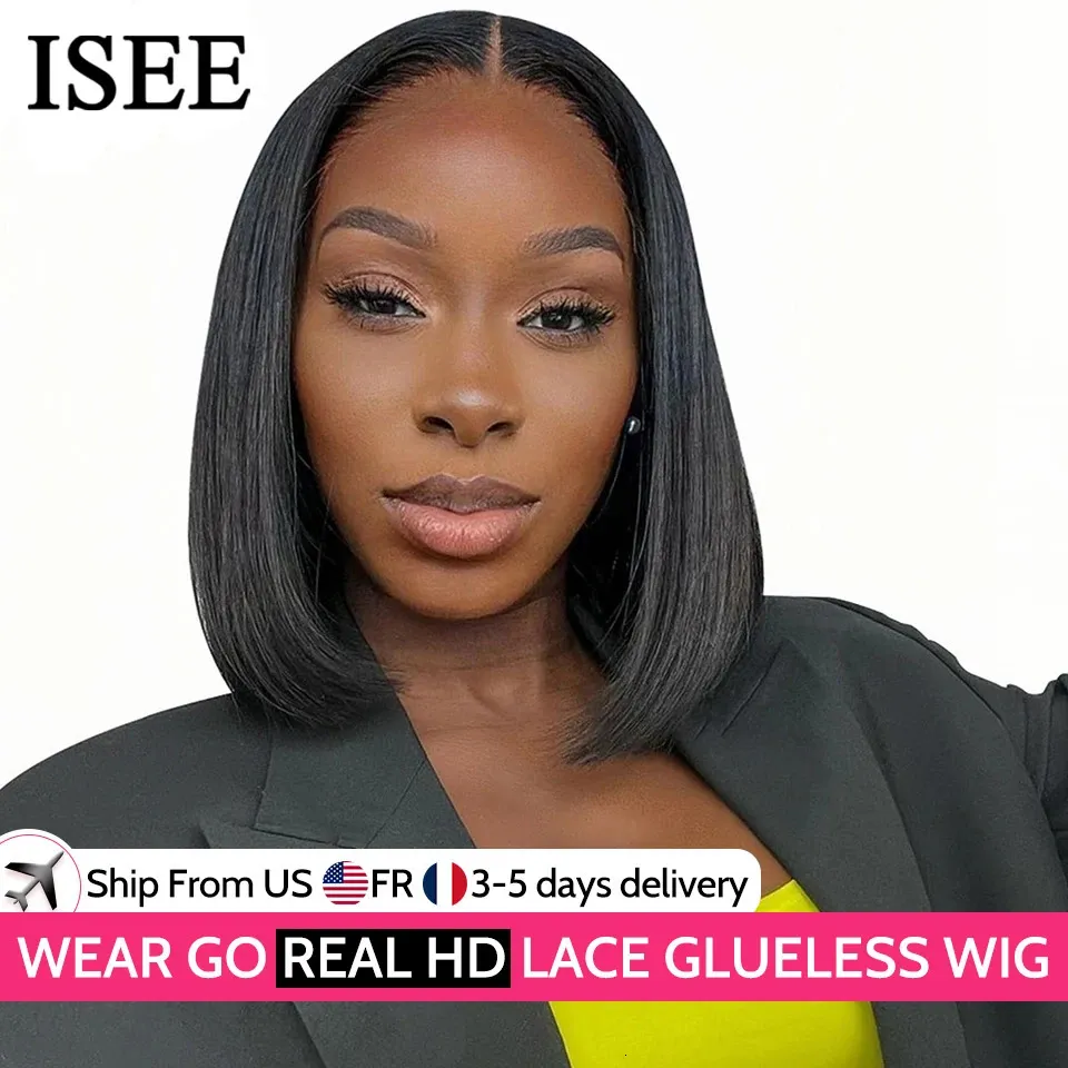 Isee Hair Wear and Go Go Go Glueless Human Hair Wig Bob HD 레이스 Straight Short 64 Prontal Pre Plucked Wigs 240127