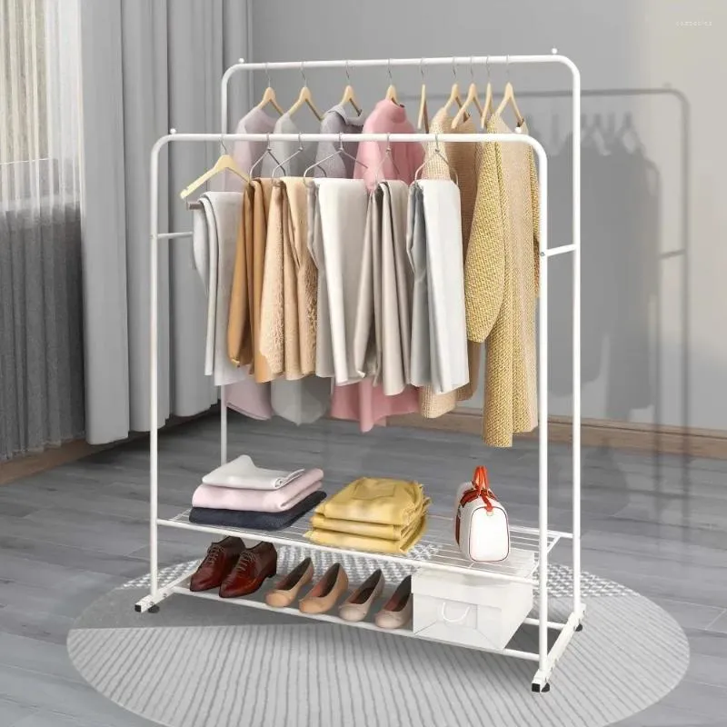 Cintres porte-vêtements en métal, doubles tiges avec rangement à 2 niveaux pour chambre à coucher, organisateur de vêtements blancs