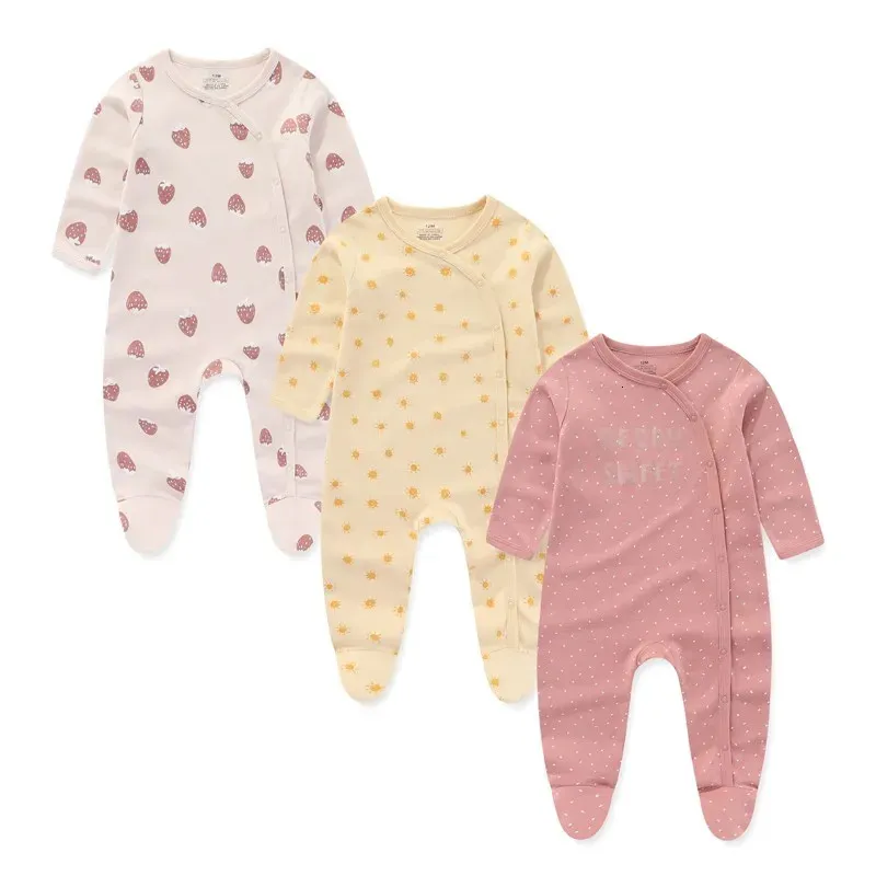 3 Stuks Katoen Geboren Baby Meisje Kleding Sets Footie Jumpsuits Herfst Cartoon Jongen Rits Lange Mouw Lente Bebes 240307