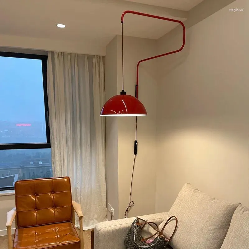 Wall Lamps Red Rocker Chandelier Wabi-sabi Style Living Room Bedroom Bedside Restaurant Wiring-Free Folding Retractable Lamp