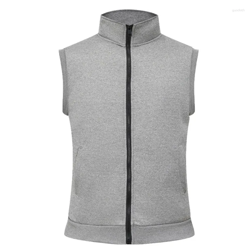 Gilet da uomo in pile caldo colletto alla coreana senza maniche sportivo gilet con cerniera per esterni abbigliamento maschile cappotto ispessito per la primavera autunno inverno