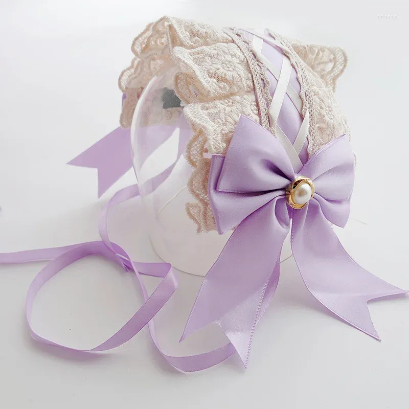 Hair Accessories Fashion Lolita Girls' Headdress Ribbon Bow Lace Hairband Headband Clip Baby Children Girls Headwear Purple