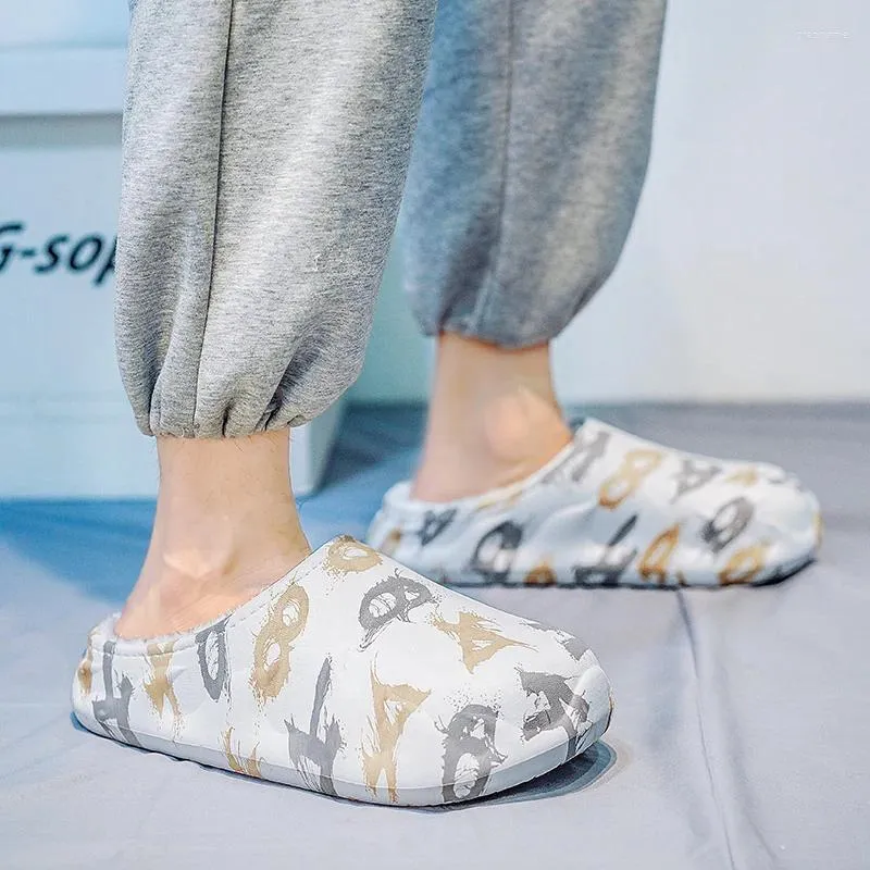 Pantofole con stampa a trasferimento modello coppia cotone impermeabile per mantenere calde le scarpe casual autunno inverno da uomo