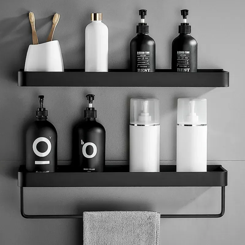 ULA-estante de baño negro, estante de almacenamiento para ducha, estantes de esquina negros, accesorios de baño montados en la pared, soporte para champú 240202