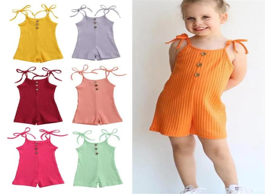 Retailwhole baby girl Fashion summer sling jumpsuits skinny girls kids cotton candy onepiece onesies Jumpsuit 7 colors child9101852