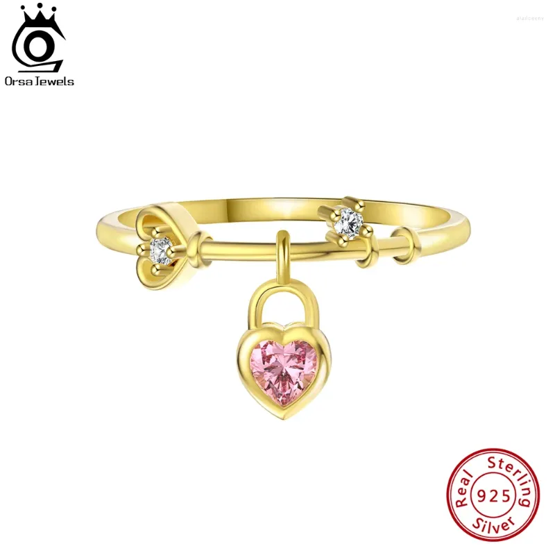 Pierścienie klastra Orsa Klejnoty 14K Gold 925 Srebrny Srebrny Błyszczący serce CZ Palec dla kobiet moda Aaaa Aaaa Cyrron Biżuteria SR311