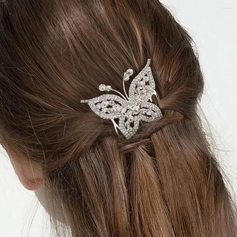 Haarspeldjes Elegante Bruiloft Vlinder Haarspeld Bruids Inzetkam Sieraden Prachtige Bling Strass Hoofddeksel Accessoires