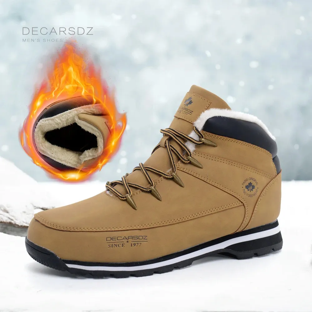 DECARSDZ Winter Boots Men 2023 Outdoor Waterproof Comfy Durable Outsole Men Boots Classic High Quality Leather Snow Boots 240126