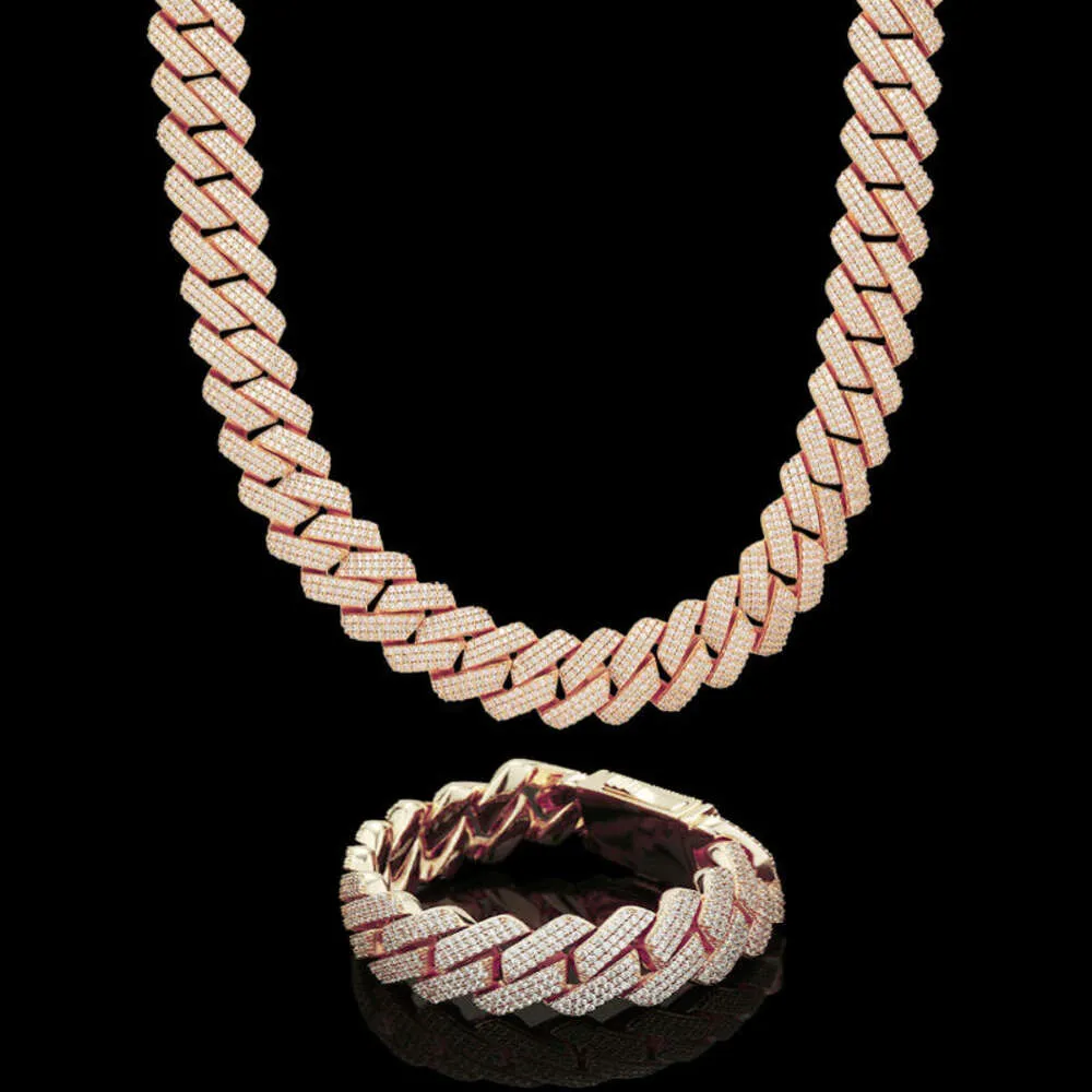 Bracelet chaîne à maillons cubains Moissanite de 22 mm, élégance en or massif et argent avec un éclat éblouissant
