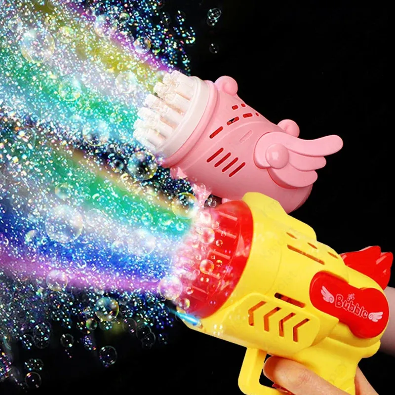 Bubbla pistol barn leksaker elektrisk automatisk tvål raket bubblor maskin utomhus bröllop fest leksak led ljus barn födelsedagspresent 240202