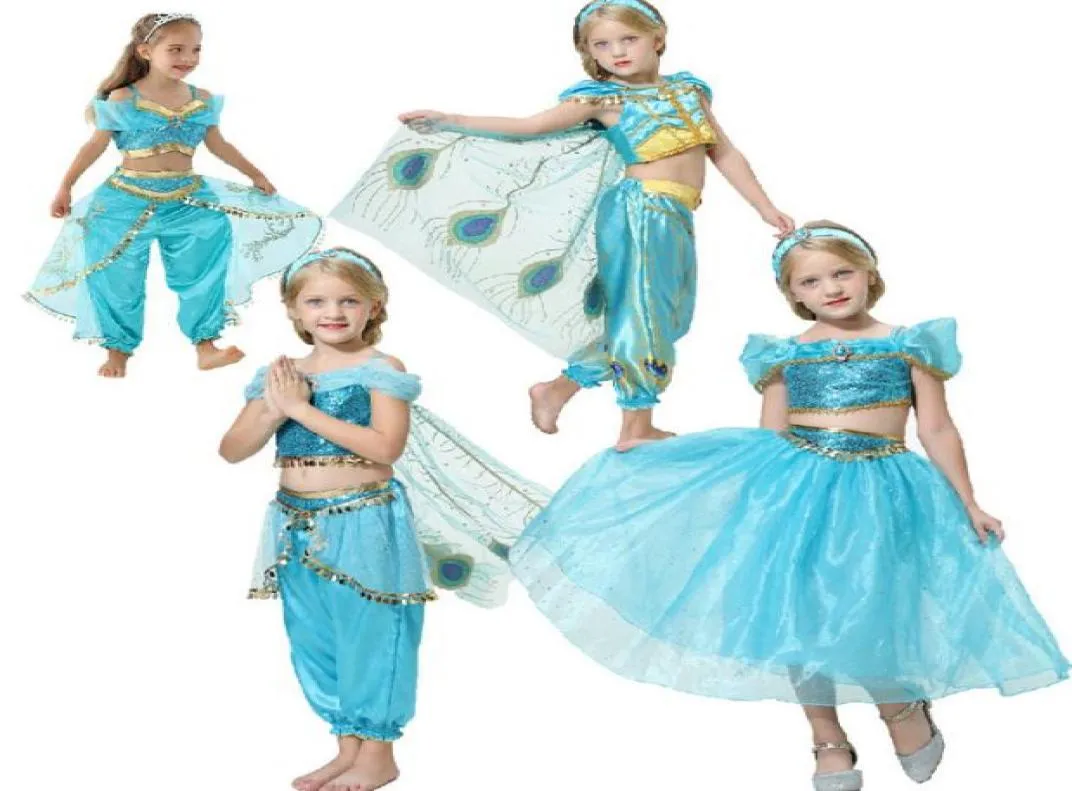 Retail Baby Girls Aladdin Lamp Jasmine Princess Outfits Children Hallowen Princess Cosplay Party Dress Costumes Boutique Clothing6430288