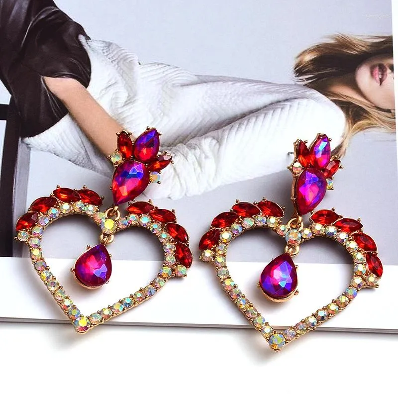 Dangle brincos romântico francês retro metal amor em forma de coração strass pingente gota para mulheres jóias presentes atacado
