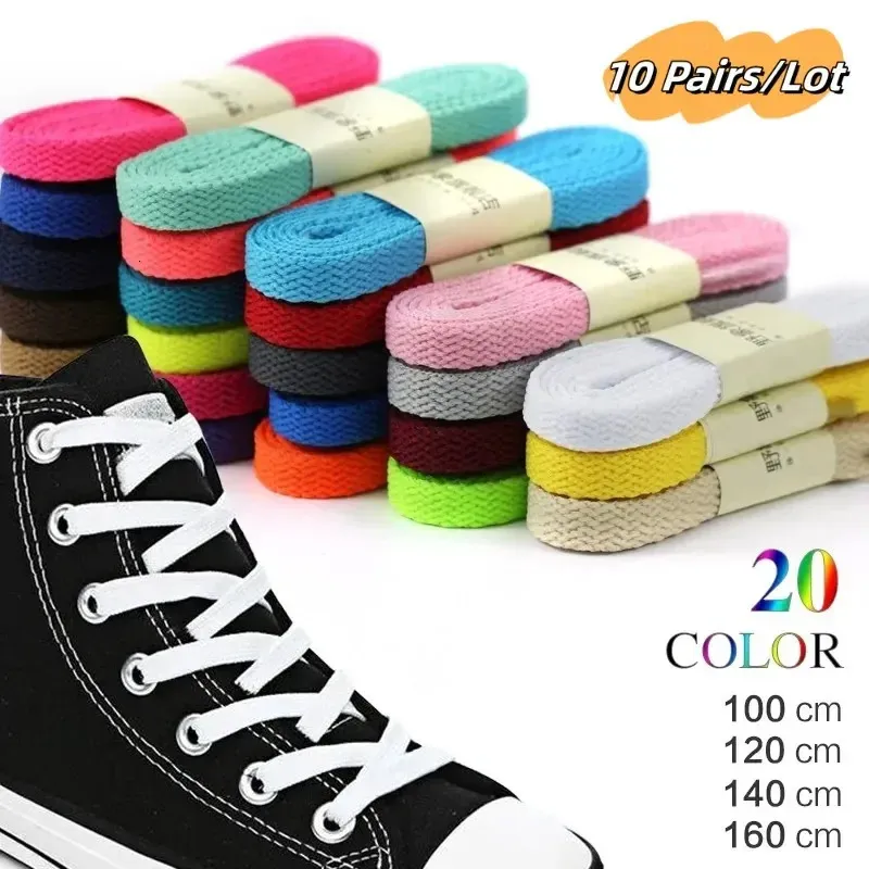 10 Pairsicked Classic Corces for Sneakers Solid Flat Shoe Lace Casual Sport Shoelaces Dorosłe dzieci 100120140160 cm 240125