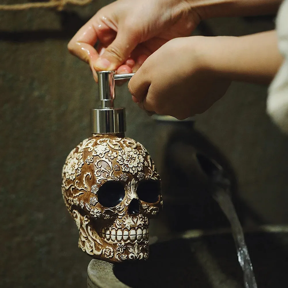 Kreatywny Skull płyn mydlanowy dozownik dłoni mydlaną butelka szampon do napełniania Uchwyt do uzupełniania Halloween Home Dekoracja łazienki 240122