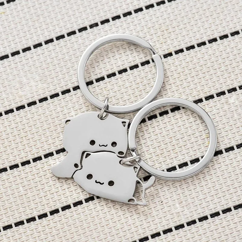 Porte-clés chat mignon porte-clés en acier inoxydable porte-clés couple amoureux animal correspondant porte-clés pendentifs cadeau de saint valentin