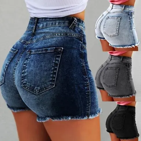 2019 Summer Womens Jeans Sexy Fringed High Waist Stretch Denim Shorts with 4 Colors Size S-3XL