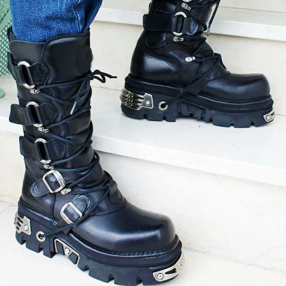 Wholesale Mens Genuine Leather New Rock Motorcycle Boots With 