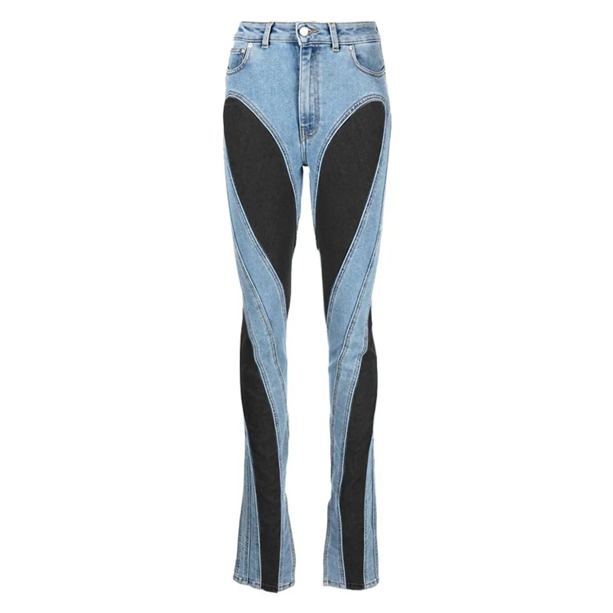 Jeans mulheres designer magro preto azul emendado midhigh cintura casual feminino comprimento total denim calças