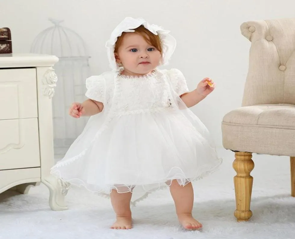 Vestidos de bautismo para niñas con sombrero de encaje de manga corta vestido de bautizo para recién nacidos vestidos de bautizo vestido de princesa para niñas boda Dr4832474