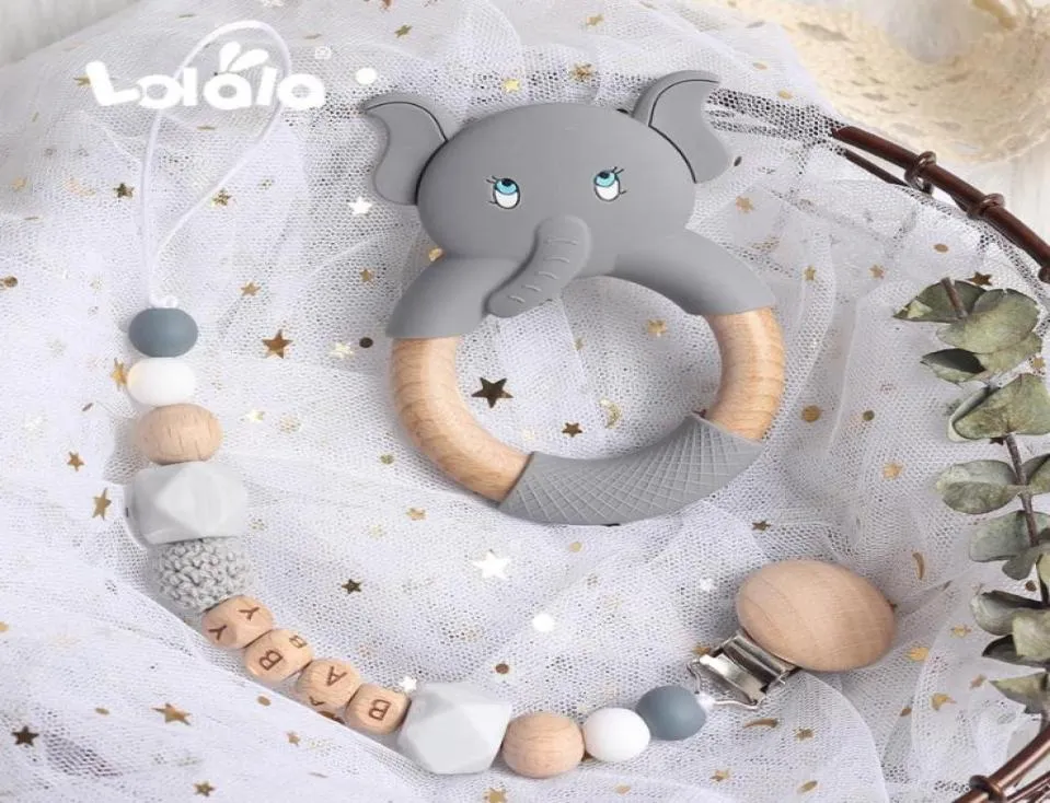 Sucettes Éléphant Silicone Pendentif Bébé Sucette Clip Personnalisé Nom Chaîne Hêtre Perles Dentition Sucette À Mâcher Factice Clips1221492