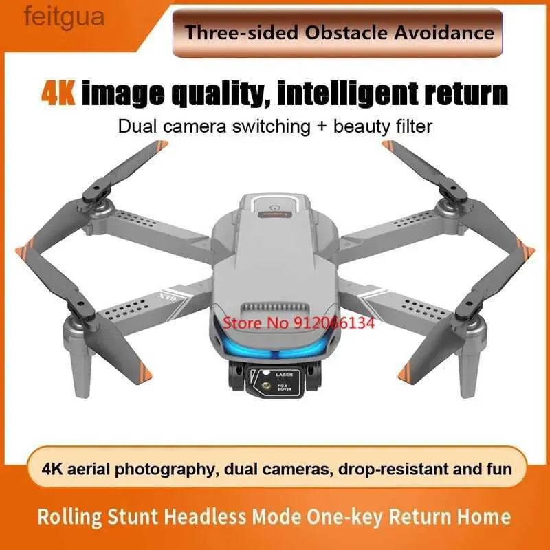 Droni Evitamento ostacoli a tre vie WiFi FPV 4K HD Doppia fotocamera RC Drone 2.4G Flusso ottico Hover One Key Return Pieghevole Quadcopter YQ240211