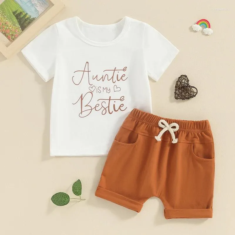 Zestawy odzieży Baby Girls Summer Ubrania stroje swobodne krótkie litery z krótkim rękawem T-shirt z elastycznymi szortami opaski niemowlęce maluchy 2PCS