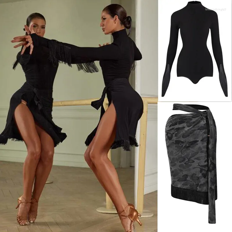 Stage Wear Latin Dance Dress Black Red Brown Skirt Leotard Rumba ChaCha Dresses Woman Zym 23122