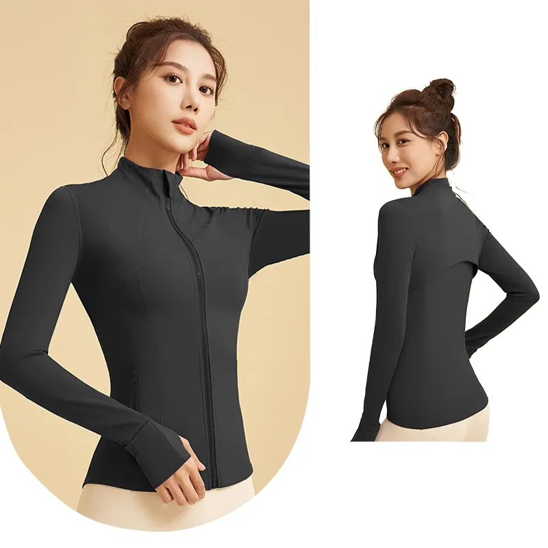 Luu Nouvelle veste de yoga pour femme - Tenue de sport brossée avec fermeture éclair complète - Manteau de course à capuche avec poches - Polaires d'extérieur - Trous pour les pouces