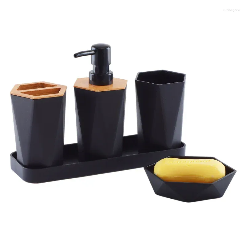 Set di accessori da bagno 5 pezzi di articoli da bagno in plastica, portaspazzolino, scatola di sapone, portaoggetti e articoli da toeletta