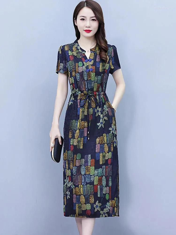 Party Dresses Summer Floral Silk Short Sleeve Casual Midi Dress Women Luxury Vintage Evening 2024 Elegant Bodycon Prom Sexy