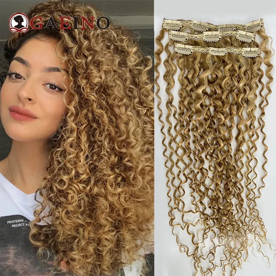 Clipe encaracolado Kinky em cabelo humano 3pcsset loiro em peruca real como amostra da primeira compra 240130